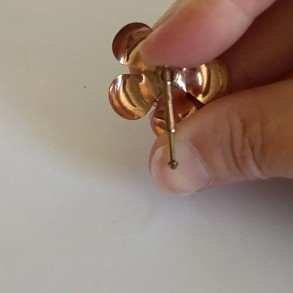 Copper Tone Red Rhinestone Cufflinks Spring Floral Flower Glam Party Fun